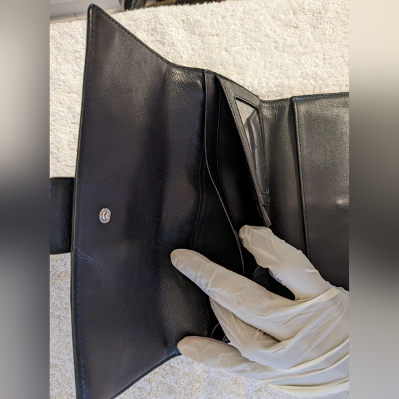 Coach Smooth Soft Black Leather Soho Trifold Envelope Wallet Silver Buckle - Picture 8 of 12